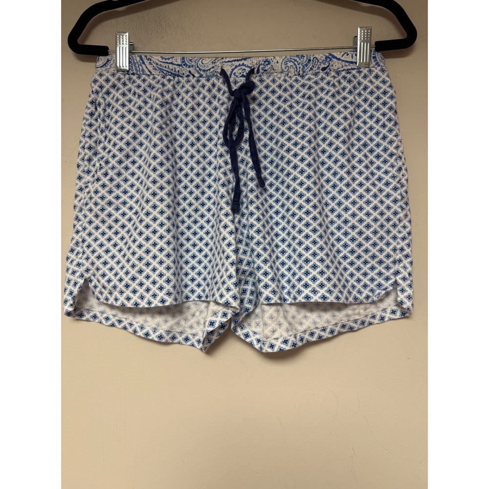 Carole Hochman Pajama Shorts Womens Small Blue White Excellent Cotton Geometric